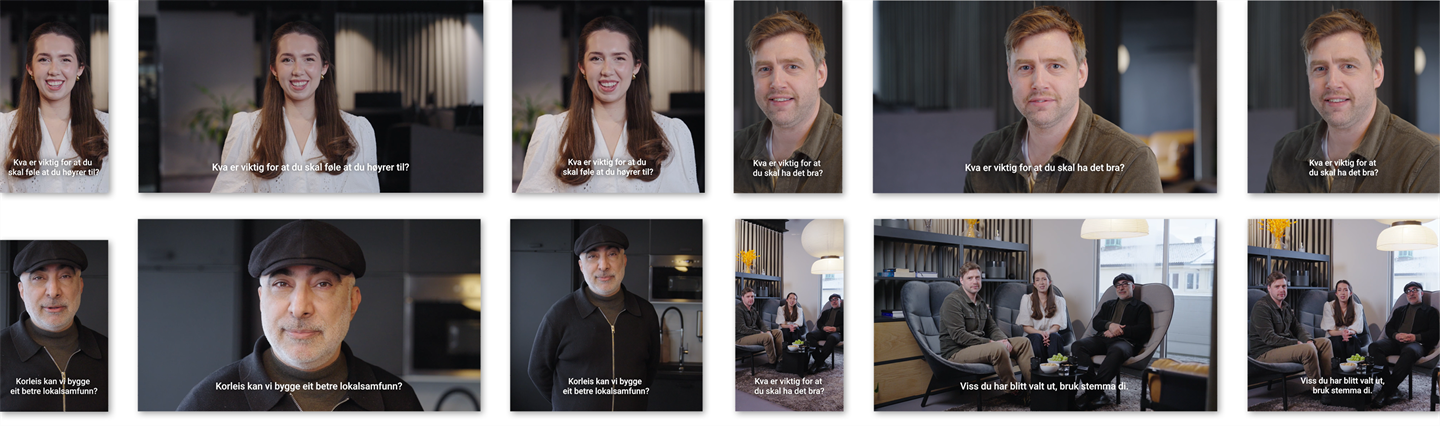 Samanstilling av stillbilde frå dei ulike filmane i alle tre formata.