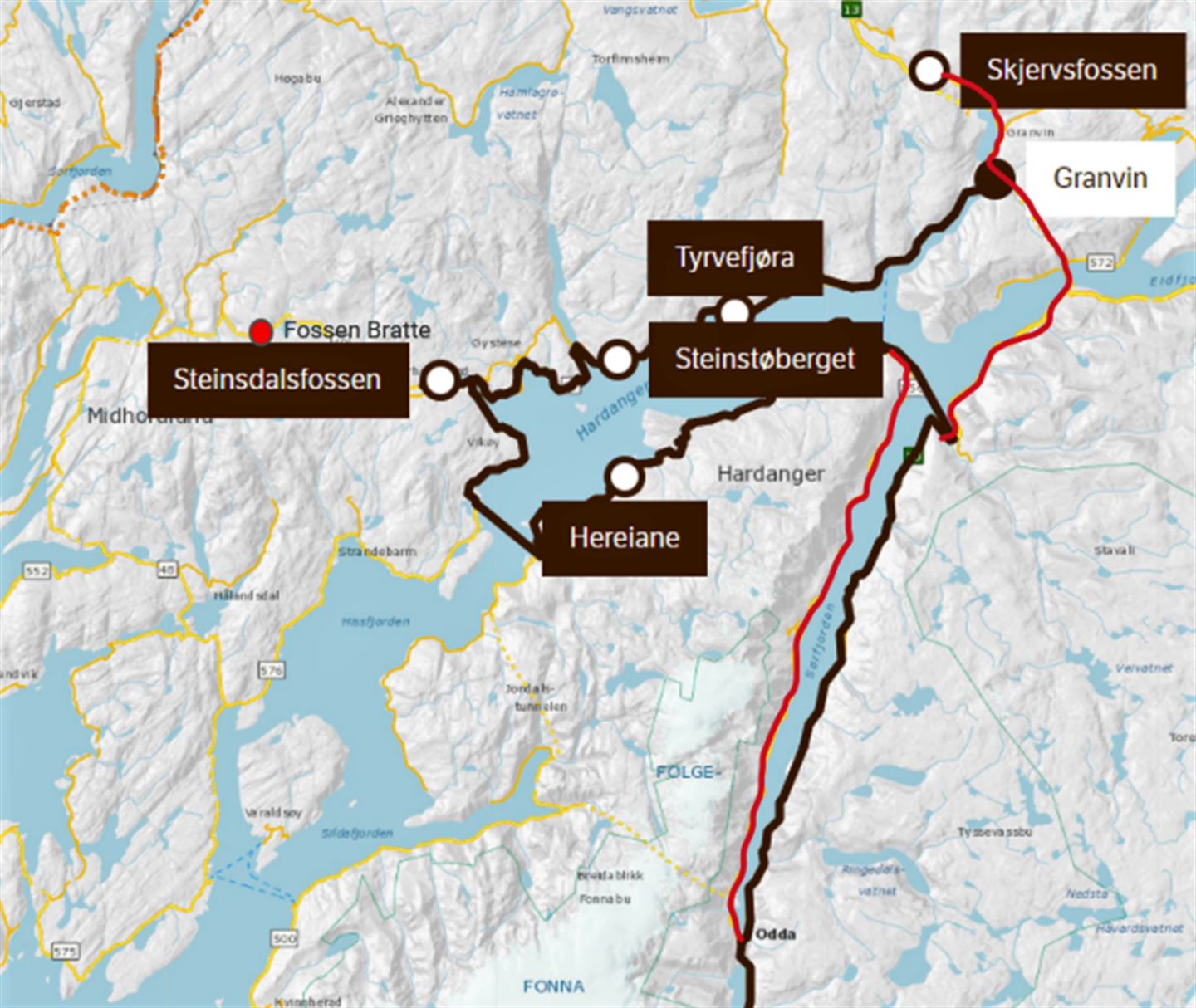 Kart over Hardanger