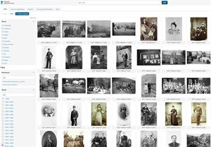 Skjermbilde frå webarkivet til seksjon arkiv. Bildet syner fotoarkivet og mange svart-kvitt bilde.