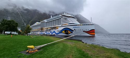 foto av cruiseskip til kai i Eidfjord
