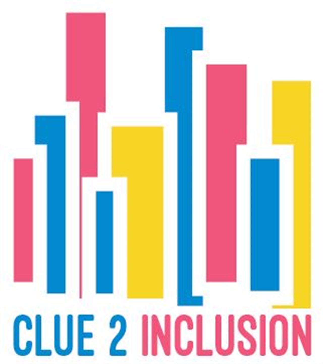 Logo for prosjektet Clue2Inclusion som viser fleire fargerike søyler