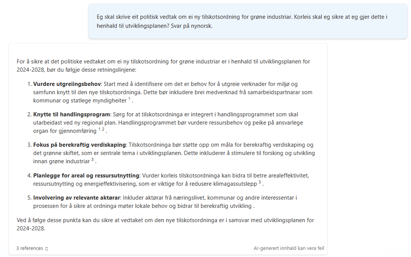 tekst-døme på svar frå KI-boten