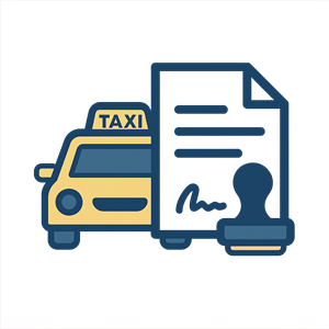 Illustasjon av en drosjebil og et løyvedokument.