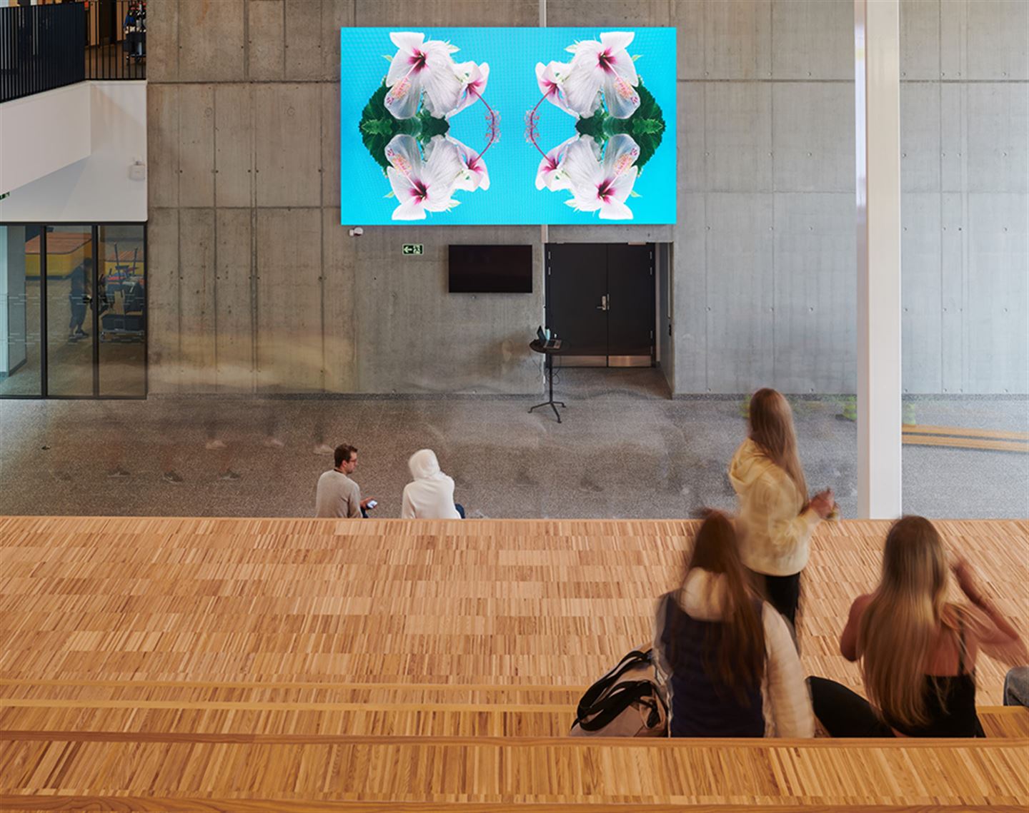 Kunstverket Øye, hånd, sinn, som er ein film, på Åsane vidaregåande skule.