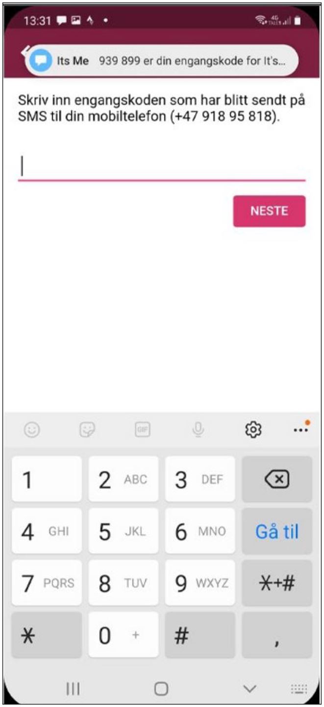 Skjermbilde av innlogging i appen Its Me
